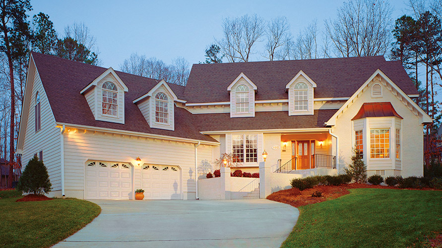 Classic white garage doors with windows