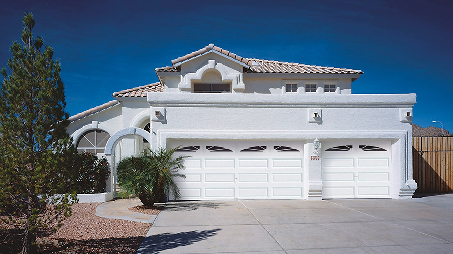 Contemporary White Garage Doors with arched windows